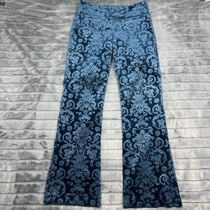 Cache Velvet Damask Pants Womens 6 Blue Baroque Floral Flare Stretch Trousers